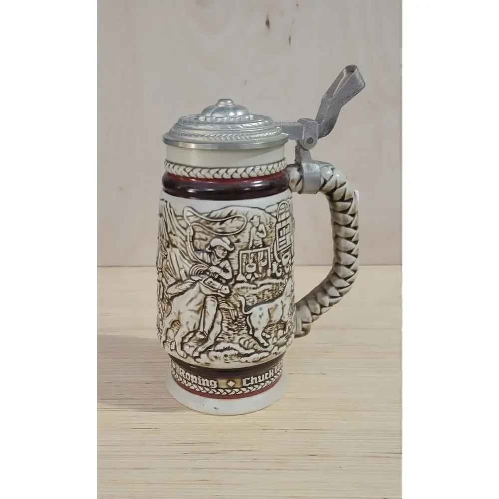 Avon Western Round-Up Ceramic Stein with Wild Country Cologne 1980 Vintage Beer